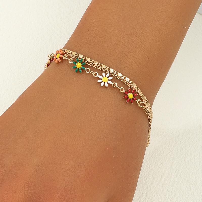Metal Drop Glaze Flower Three-layer Bracelet Simple Daisy Jewelry European and American Jewelry Wholesale