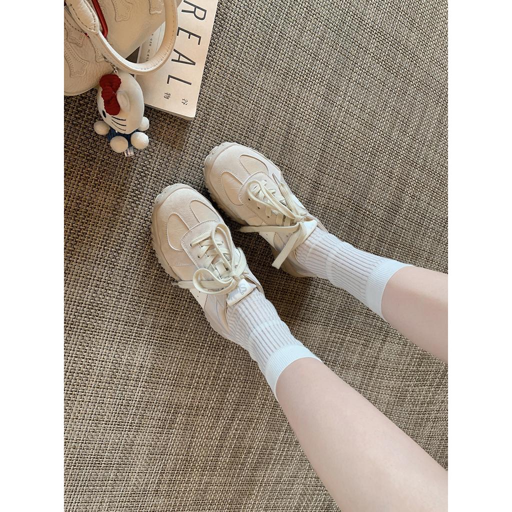 Cowhide version grape mother 7cm inner height increase casual sports shoes women's invisible pull-leg splicing round head lace-up German training shoe