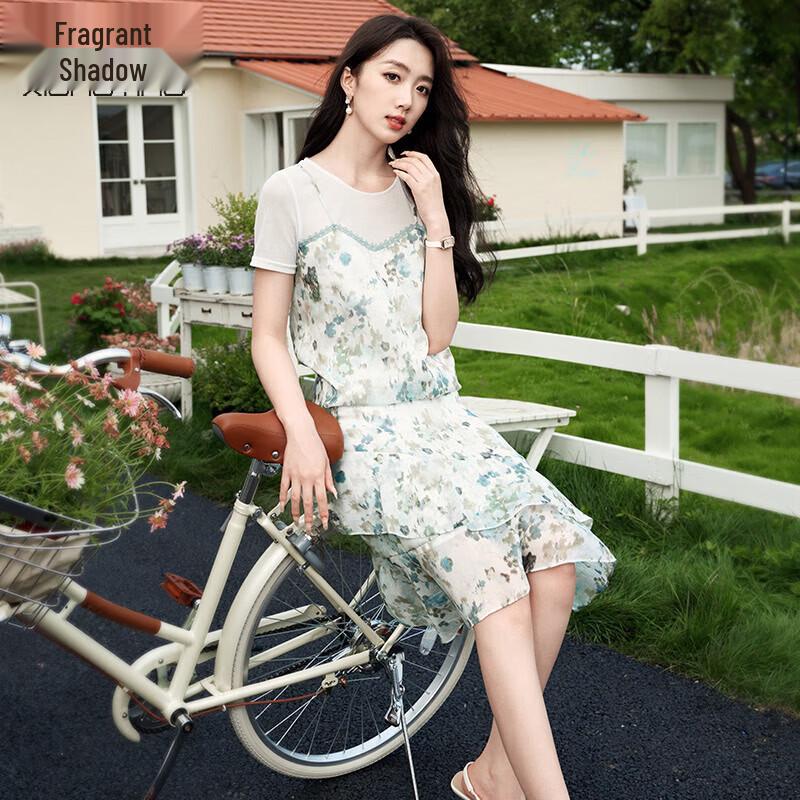 Women s Faux Two-Piece Floral Ruffle Sundress M