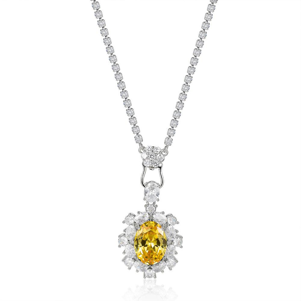 Wish hot sale colored treasure sunflower pendant flash high carbon diamond necklace exaggerated heavy industry stud earrings ring set
