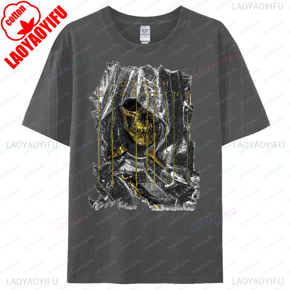 Excellent Horror Exploration Game Death Stranding Tshirt Golden Skull Shirt Latest Trendy Style O-neck Hot Sale Menunisex Tops