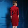 Women's Fashion Evening Dress Suit Lapel with Slit Belt Solid Color Dress