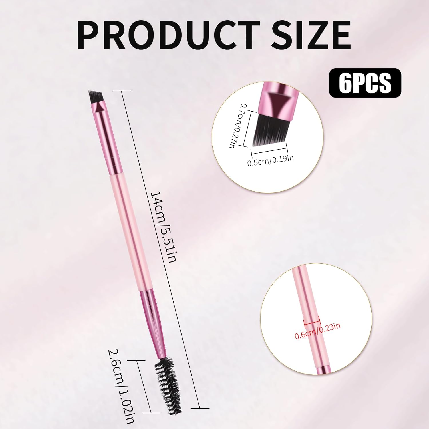 6 Pieces Dual-Ended Brow Brush, Eyebrow Brush, Angled Eye Brow and Spoolie Brushes, Shaping and Filling Eyebrows, Eyebrow Spoolie Brushes for Precise
