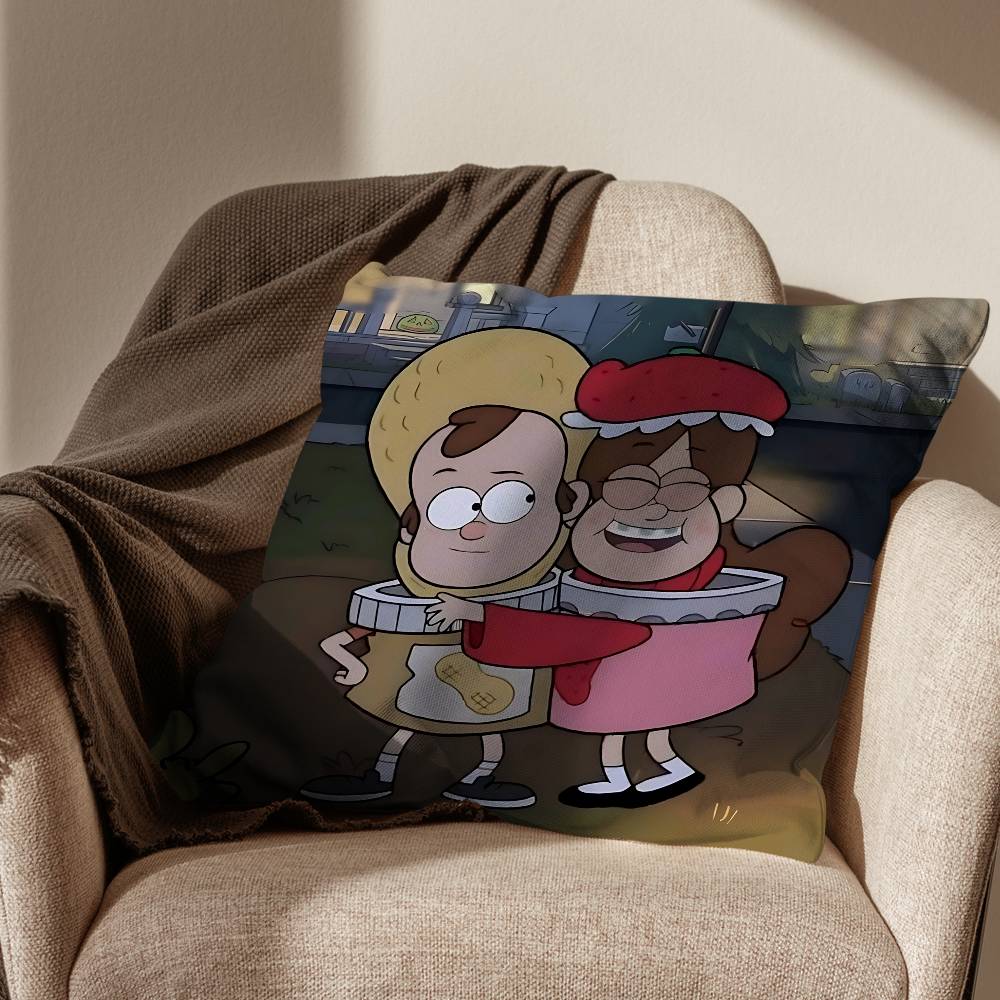 Dipper and Mabel Gravity Falls Pillow Case Anti-dustmite Pillowcase Invisible zipper silky short plush Sofa cushion cover