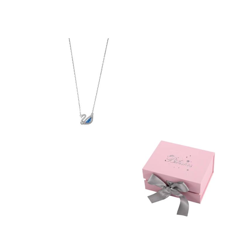 Swarovski Swan Alloy Crystal Necklaces Womens Blue F-Pink bow gift box синий