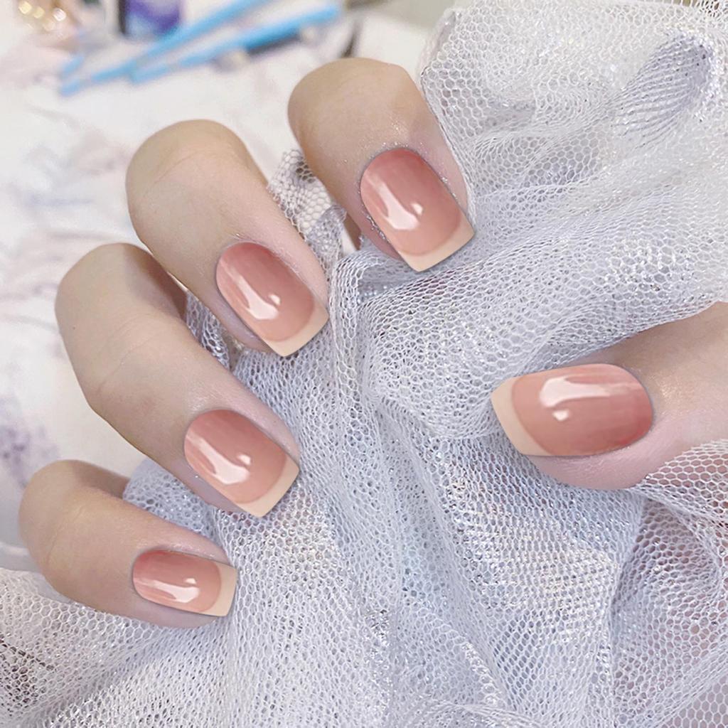 24pcs Nail Pieces Wearable Nails Ice Transparent False Nails 5ml