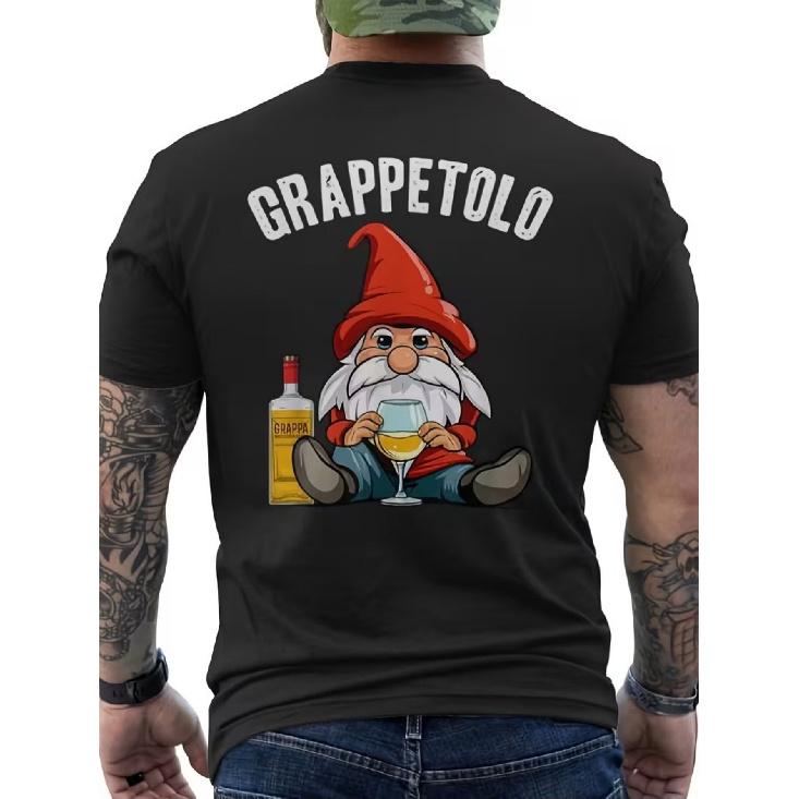Men's T-Shirt for Grappa Lovers with Mini Grape Cluster Logo | Back Print, Funny Graphic Tee, Perfect for Christmas, All-Season Wear, Top Gift Choice