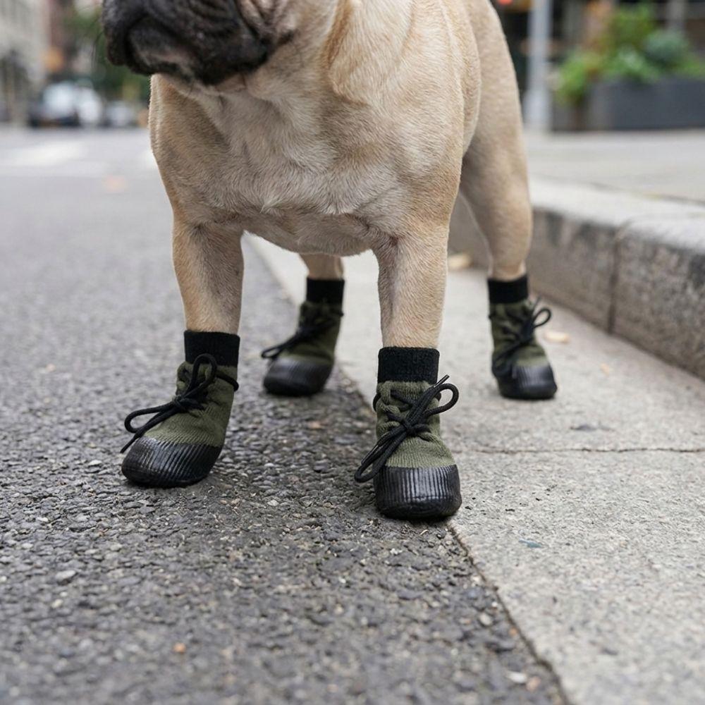4PCS Waterproof Knitted Dog Shoes Adjustable Straps Elastic Dog Booties Pet Supplies