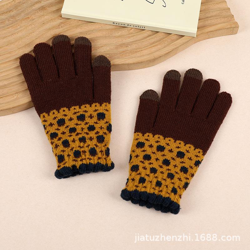 New Embroidered Gloves Female Cute Cartoon Smiley Face Bear Autumn and Winter Warm and Cold-proof Men's and Women's Needles