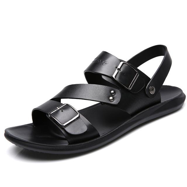Fashion 2025 Men's Sandals Solid Color PU Leather Men Summer Shoes Casual Comfortable Open Toe Sandals Soft Beach Footwear Male Shoes