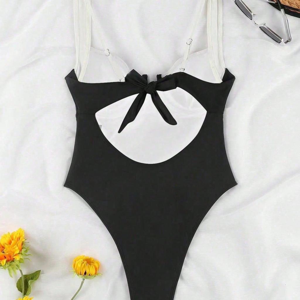 Contrasting color splicing one-piece swimsuit women's vacation beach hot spring swimsuit thin and meat-covered multi-color optional