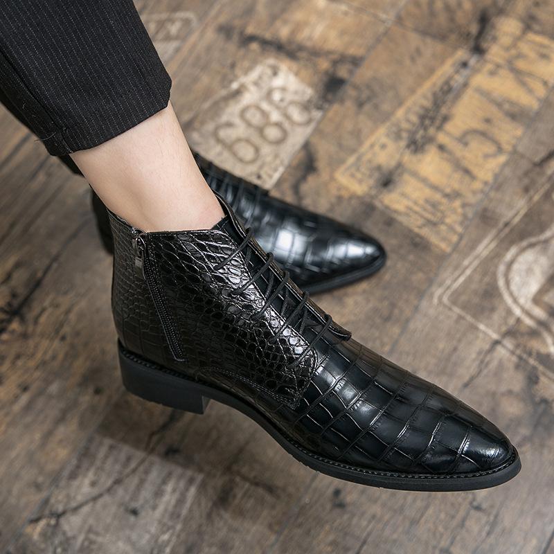 Crocodile Pattern Plus Size Men's Leather High-Top Fashion Formal Boots