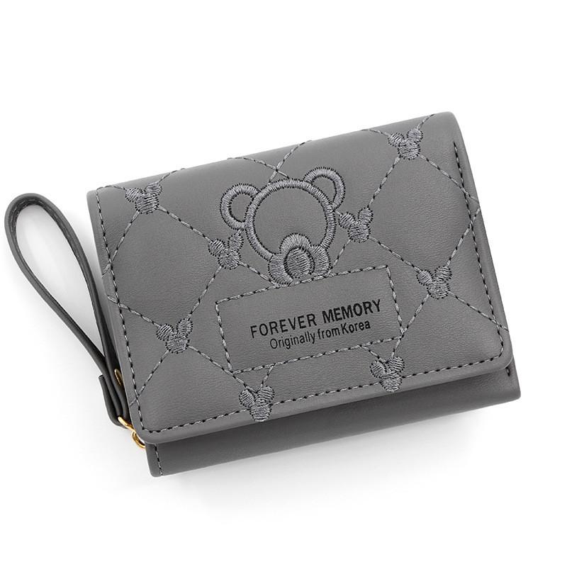 Cartoon Embroidered Pu Wallet For Women With Multiple Card Slots And Zipper Closure