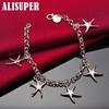925 Sterling Silver Five Starfish Pendant Bracelet Jewelry