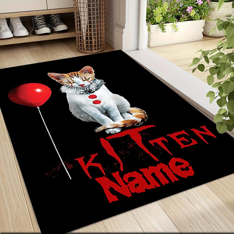 Custom Name Kitten Clown Balloon Theme Carpet Rug Customizable Soft Washable Anti-Slip Home Living Room Sofa Mats Personalized Rug. 0909106
