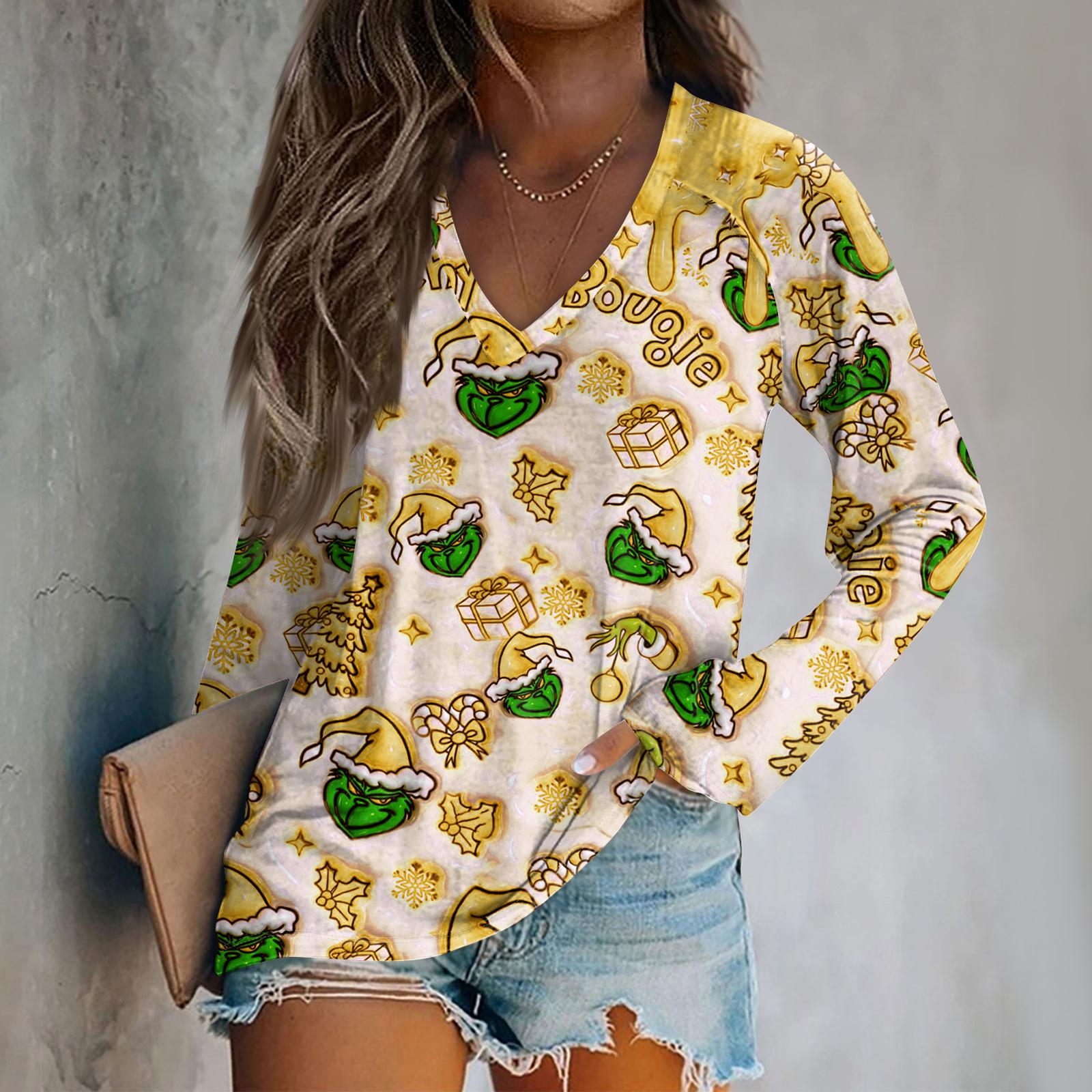 

Женская модная футболка свободного кроя с рукавом реглан и рождественским принтом, повседневный топ L жёлтый