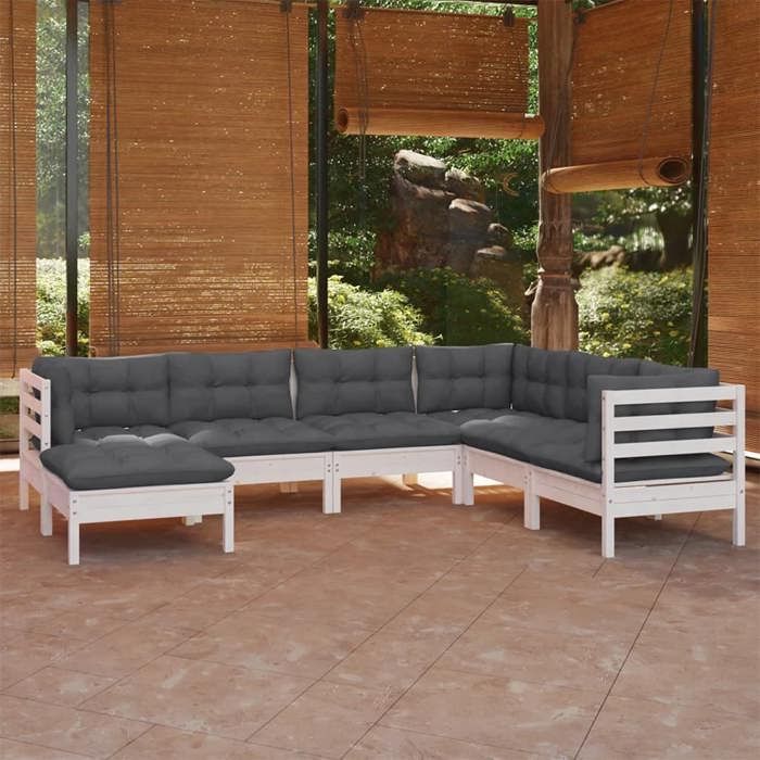 VidaXL Bois de Pin Massif Salon de Jardin 7 pcs avec Coussins Mobilier de Patio Meubles d'Extérieur Mobilier de Jardin 3096563