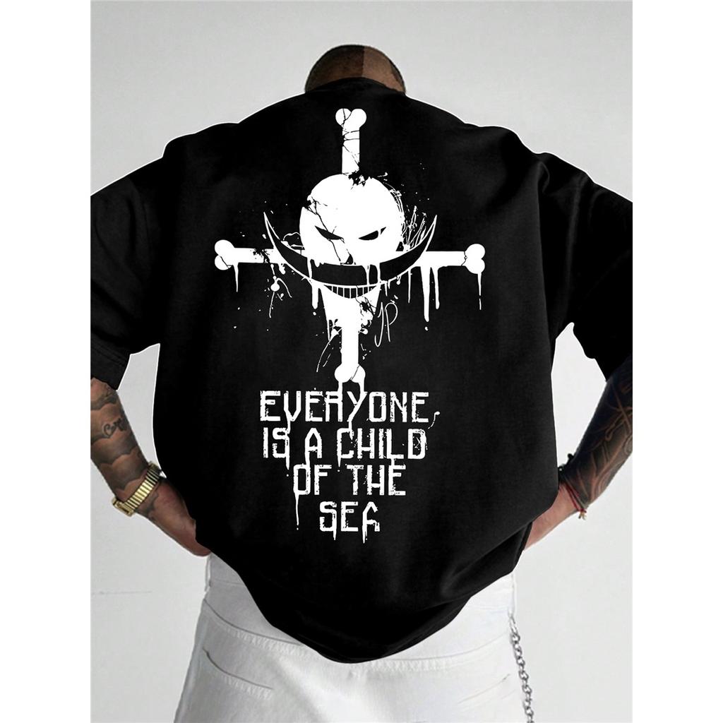 ONE PIECE Derivati Animazione Barbanera Edward·Newgate Maglietta a Maniche Corte Stampata Moda Uomo Top Largo in Cotone