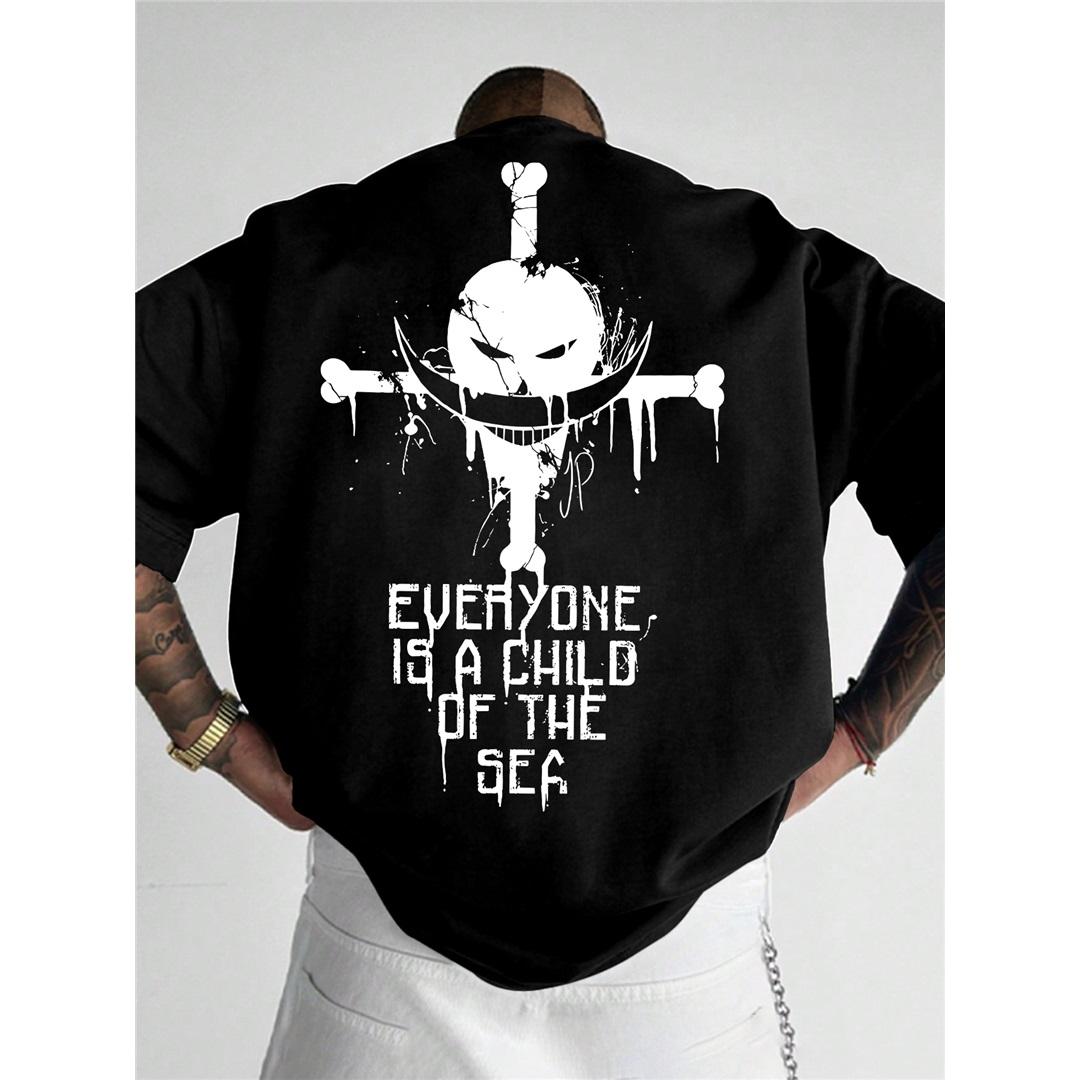 

ONE PIECE Анімаційні Похідні Білобородий Едвард·Ньюгейт Принт Короткий Рукав Футболка Чоловіча Мода Вільний Бавовняний Верх XXXL чорний