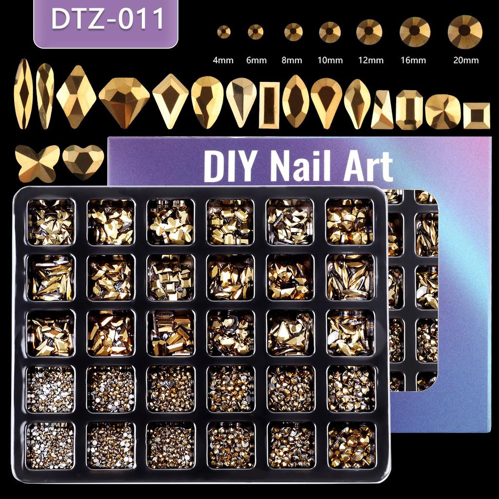 Nail Art 30 Grid Boxed Nail Art Flat Bottom Special-Shaped Diamond Transparent Ab Big Red Nail Rhinestone Nail Art Jewelry