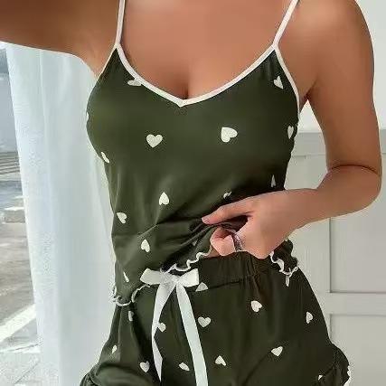 Hot Sale European and American Summer Women's Pajamas Two-piece Set Sexy Casual Suspender Vest Shorts Loungewear