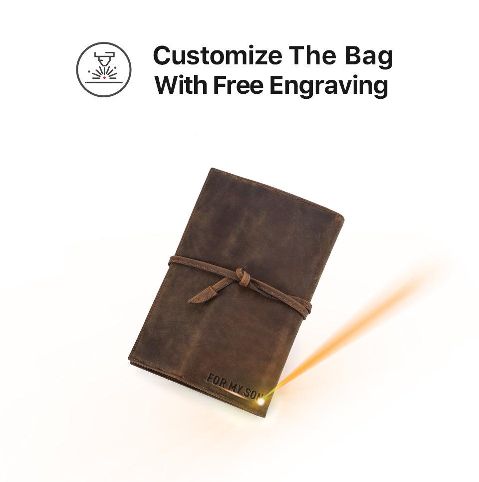 A5 Retro Crazy Horse Leather Notebook Cover with Strap, Handmade, Multi-Card Slots, Office Stationery Organizer