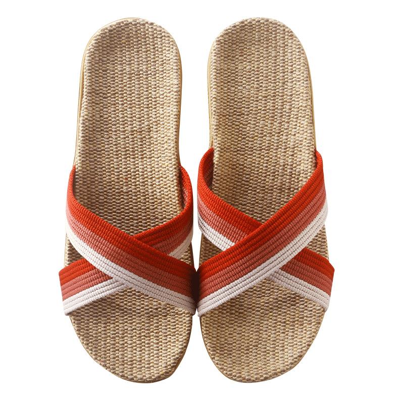 Linen Slippers Women's Summer Lightweight New Couples Home Indoor Thick Bottom Comfortable Cross with Cool Slippers Men