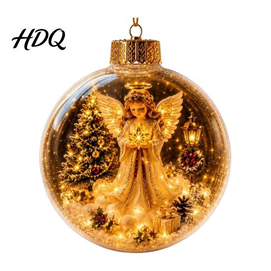 Religious Christmas Souvenir Glowing Ball Ornaments Mini Holiday Scene Light-Up Hanging Clear Holy Season Spiritual Gift Acrylic Decoration with Warm