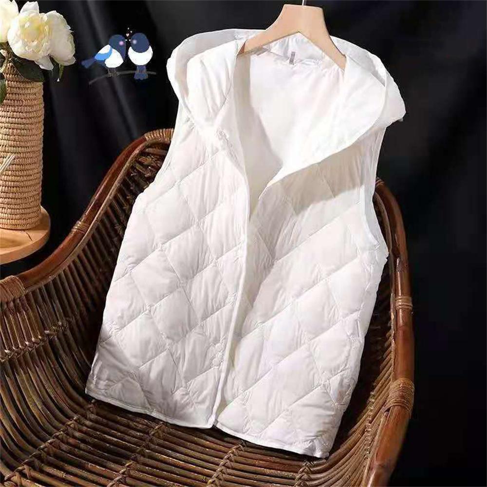 Women Autumn Winter Short Loose Hooded Sleeveless Jacket Solid Outwear Female Waistcoat Ultra Light Down Vest