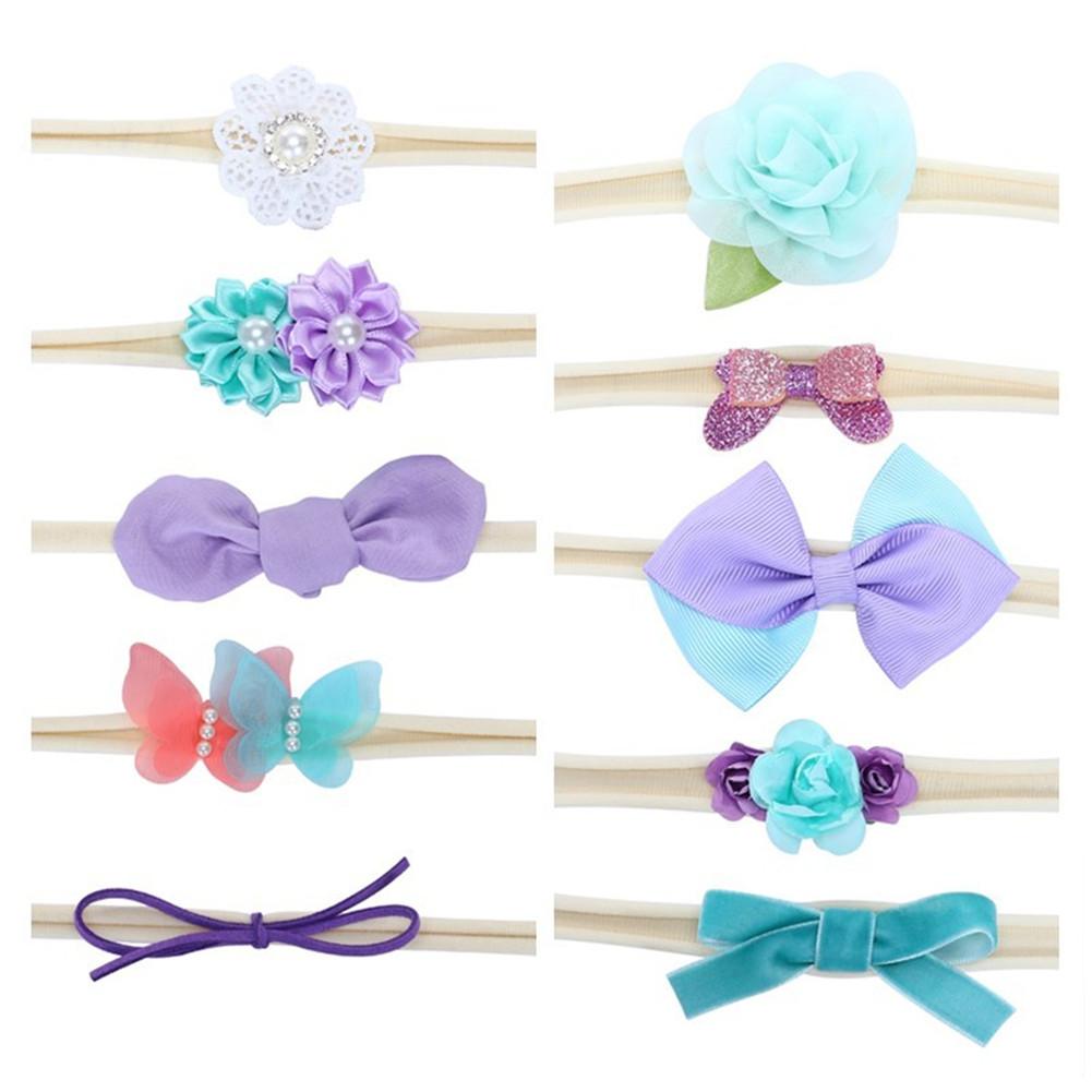 Girls Bows Headband 10pcs set Stretchy Nylon Headbands for Girls Cute Hair Bow Fall Headband Set Kids Hair Accessories B#0