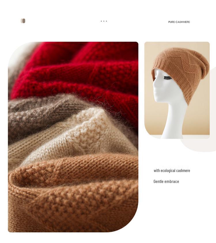 Cashmere 2025 Women's Cable Knit Thick Ear-Warming Hat for Autumn/Winter