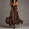 Women Boho Lace Spaghetti Strap Maxi Dress Sleeveless V Neck Flowy Ruffle Long Dress Vintage Bohemian Party Dress