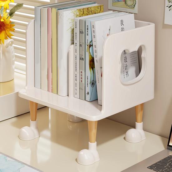 Cute Bookends Organizer for Desk Pastel Kids Book Holder Shelf with Multi-Compartment, Anti-Tip Base & Open Design, Study Decor for Textbooks Notebook