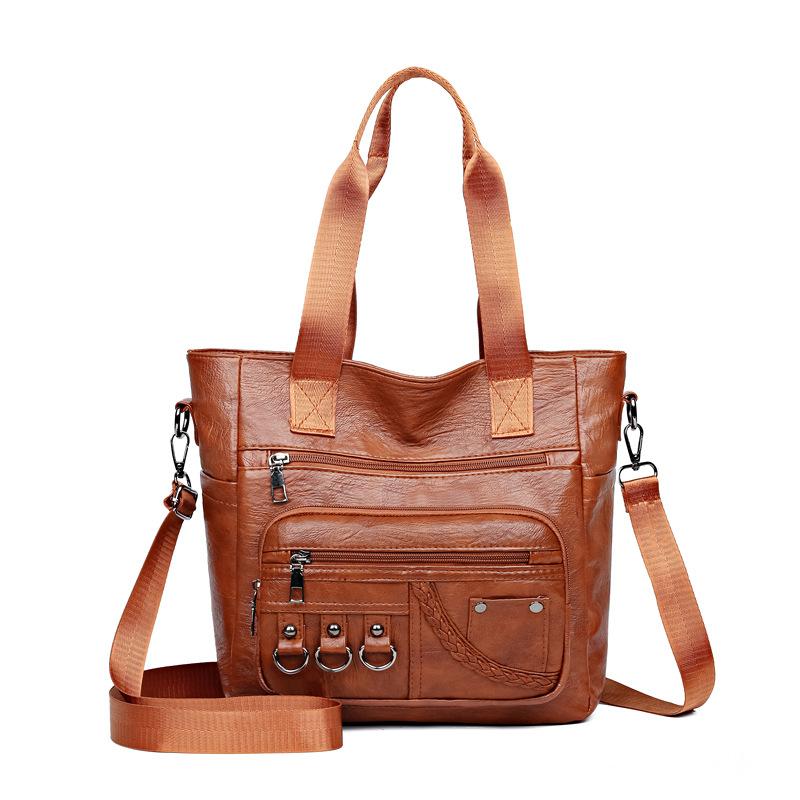 

Ретро Сумка для мамы из мягкой кожи, Сумка-тоут большой вместимости с ручками, Повседневная сумка через плечо светло-коричневого