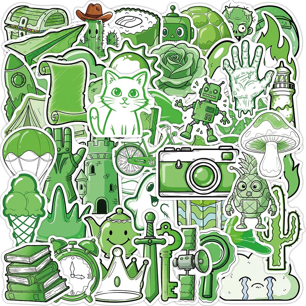 50PCS Green Item Stickers Decorative Guitar Phone Case DIY Luggage Laptop Tablet Waterproof Stickers