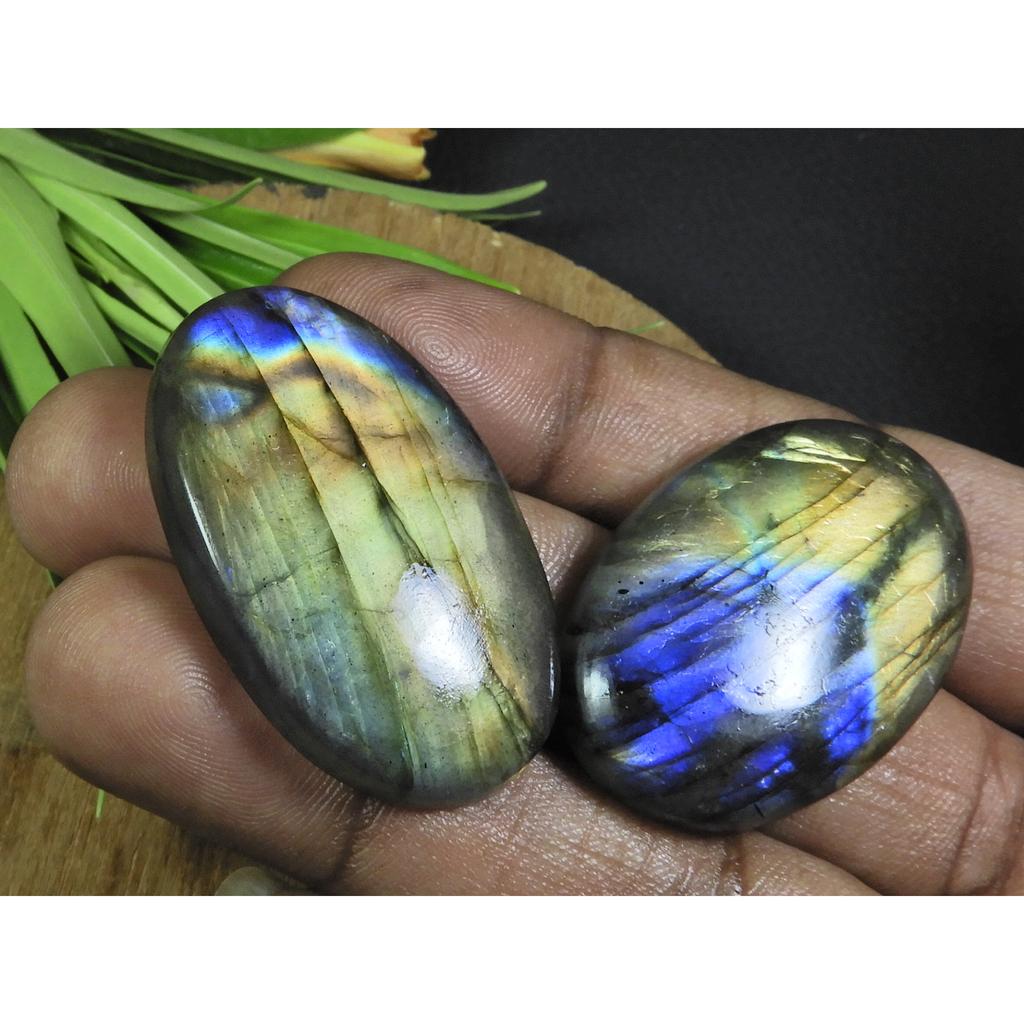 25X39-25X40MM Natural Labradorite Oval Cabochon Loose Gemstone 2Pcs 130Cts. B-44