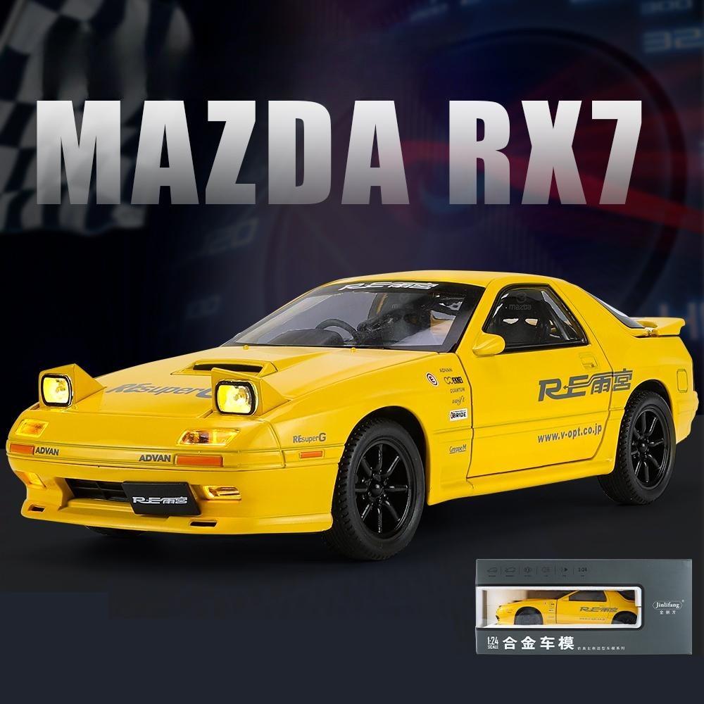 1/24 Mazda RX7 Initial D Racing Toy Car JDM Model 1:24 Diecast Meatl Vehicle Miniature Sound Light Collection Gift for Boy Kid