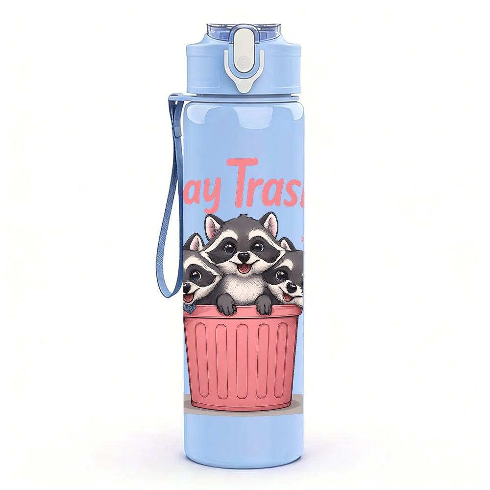 1PC Stay Trashy Cupcake Pink Text 750ml Color Plastic Sports Water Bottle Leakproof Flip Straw Lid Suitable for Sports Office Home Use