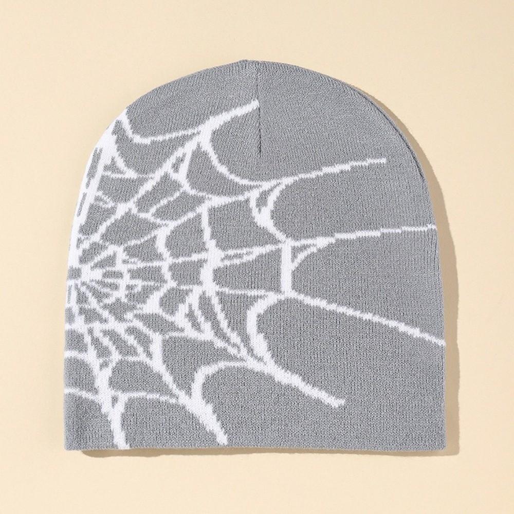 Warm Pullover Hat Soft Cuffed Knitted Hat Y2K Spider Web Pattern Beanie Caps Casual Wear