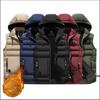 Mens Outdoors Vests Cotton-Padded Men's Winter Vest Warm Hooded Waistcoat Casual Male Coats Vests