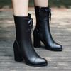 Brand Design Female Boots Leather Cross-tied Lace Up Women  Boots Wool Knitting Female Motorcycle Boots Hjm9