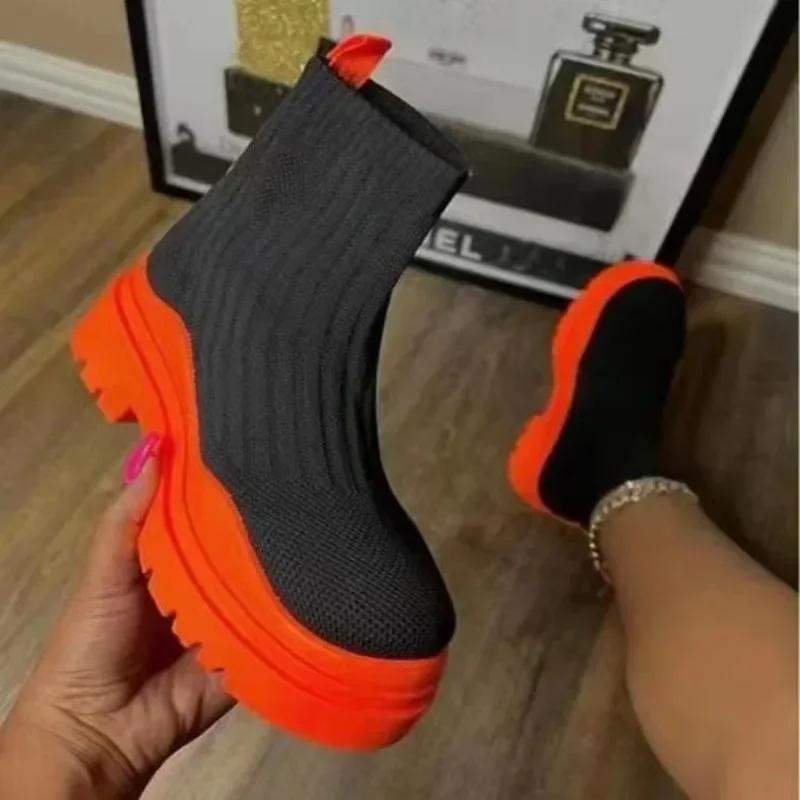 Winter Ankle Boots 2024 New Comfortable Thick-soled Outdoor Walking Snow Boots Casual Slip-on Womens Knitted Elastic Socks Boots