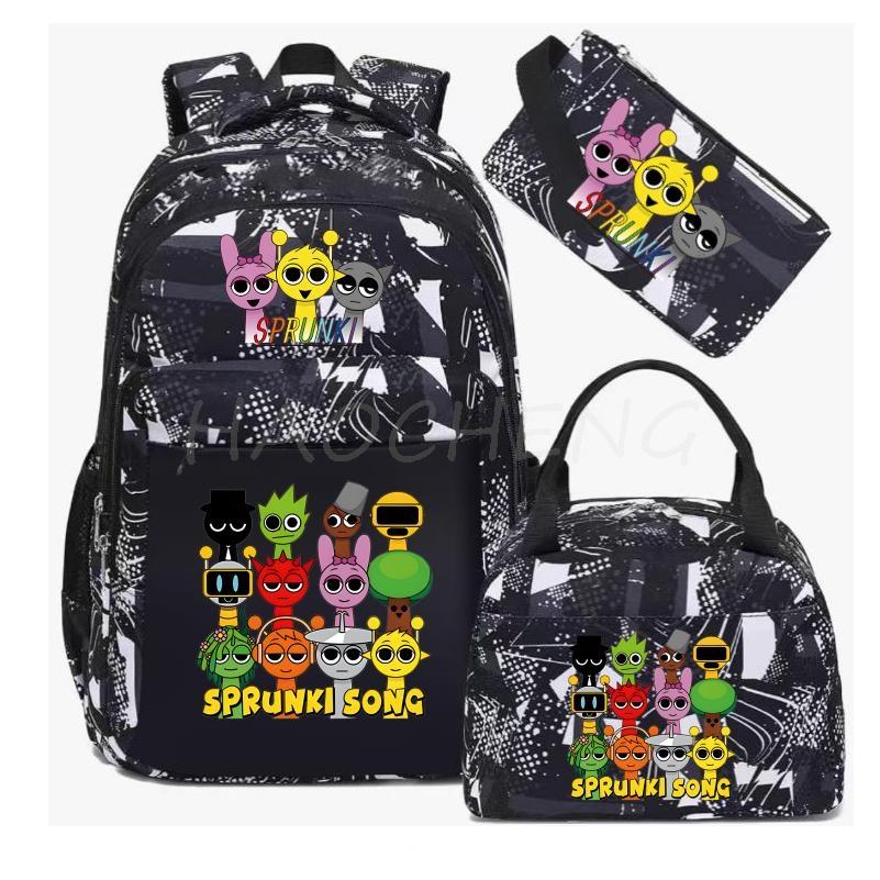 Backpack Sprunki Print 3 Pcs/set With Pencil Case Lunch Bags Kids Anime School Bags Boys Girls Teens Bagpacks
