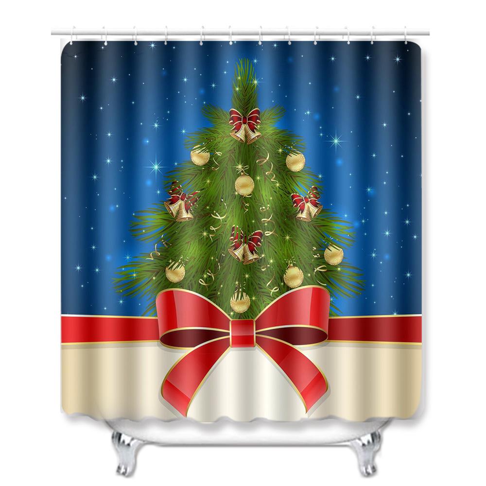 Christmas Shower Curtain Floor Mat Combination Four-Piece Set Bathroom Toilet Carpet Shower Room Mat Foot Mat