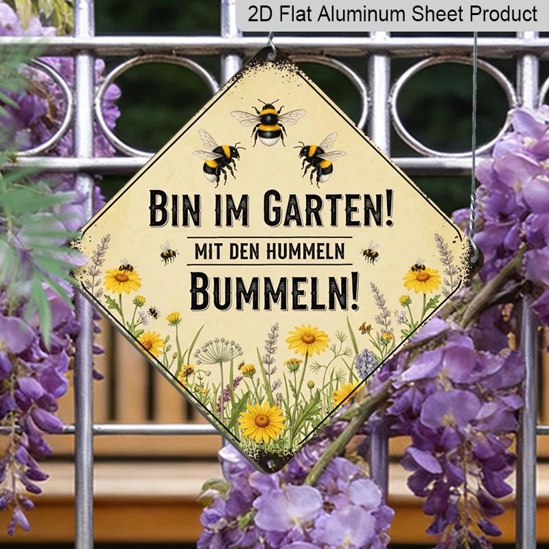 

2D Flat Vintage Bee Garden Aluminum Sign, Funny German Slogan Rustic Wall Art with Rusty Edge, Hanging Decor for Garden Yard Patio Farm 20*20cm/7.87x7.87Inch