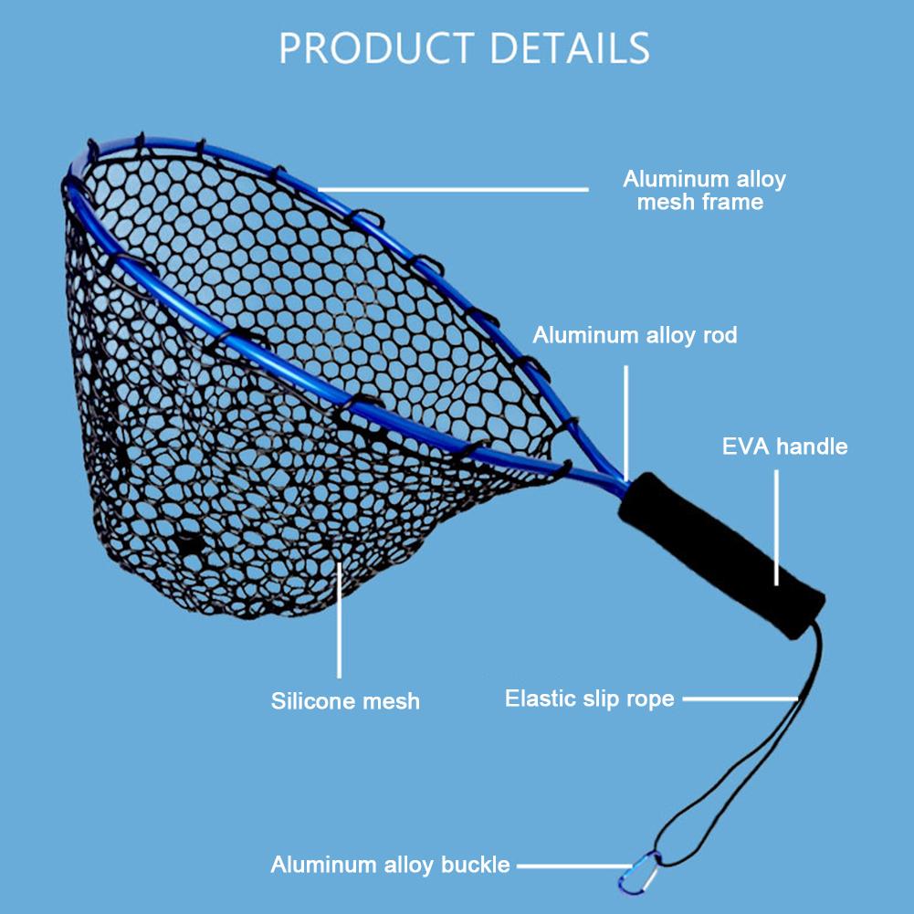 Silicone Fishing Landing Net Soft Fish Net EVA Handle Floating Fishing Net Lightweight Aluminum Alloy Pole for Trout Salmon Bass