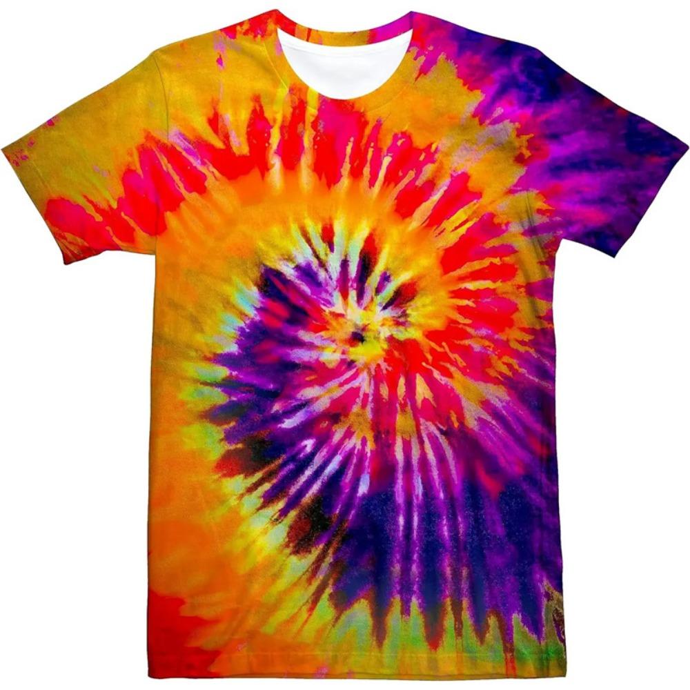 Retro 3D Neon T Shirt Psychedelic Gradient Color Tie-dye Printed Street Tshirt Men And Women O Neck Fashion Short Sleeve Tops