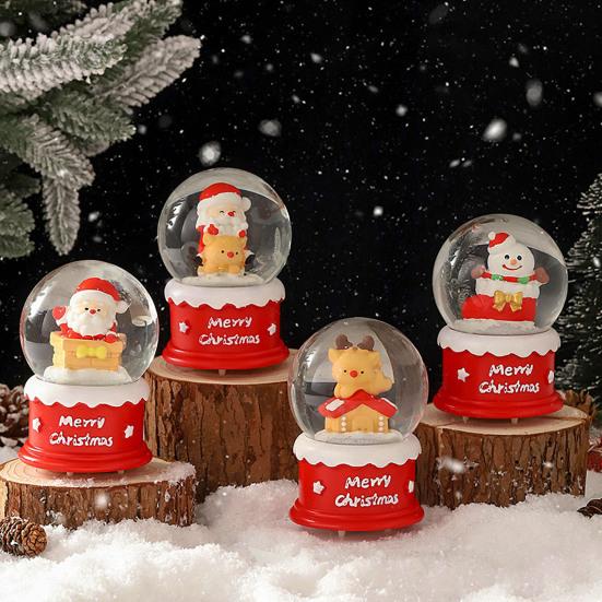 4.5/6.5CM Christmas Glowing Faux Crystal Ball Ornament LED Light-up Santa Claus Figurine Inside Clear Sphere Holiday Party Office Desktop Decoration