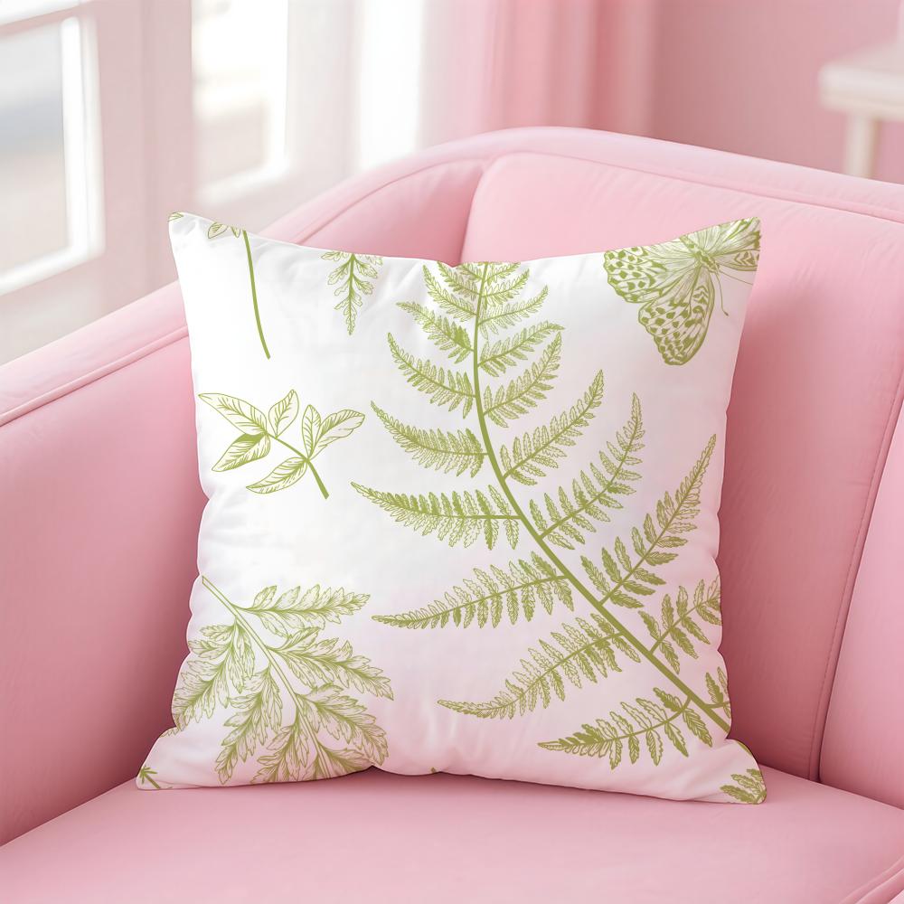 Simple Classic Retro Style Leaf and Plant Cushion Cover Pillowcase Short Plush Invisible Zipper Room Sofa Cushion Cover
