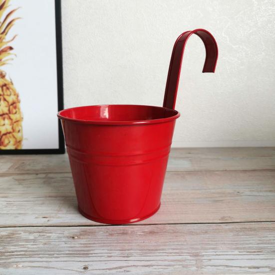 Vaso sospeso a parete, colore brillante, non facile da deformare, fioriere da balcone in ferro, secchio in metallo per balcone